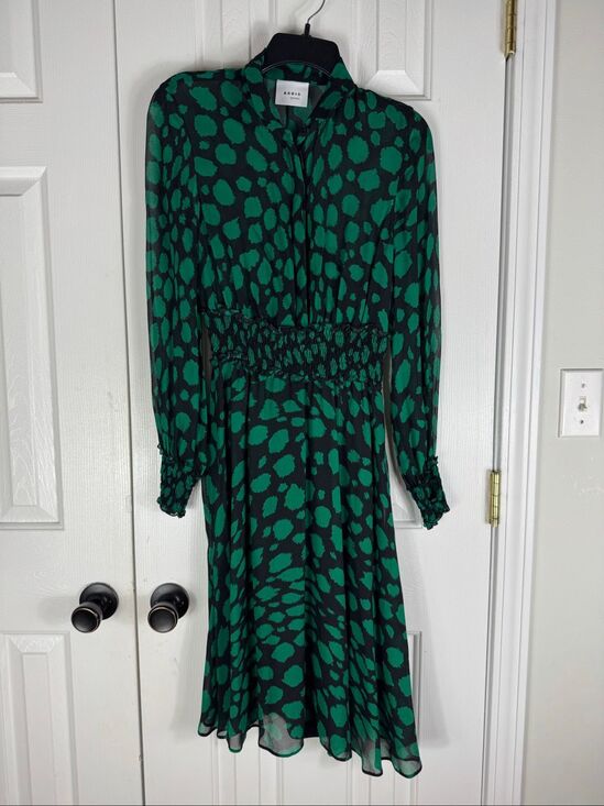 Akris Punto Dresses & Skirts - Akris Punto Womens Green and Black Animal Print Chiffon Midi Dress Size 4